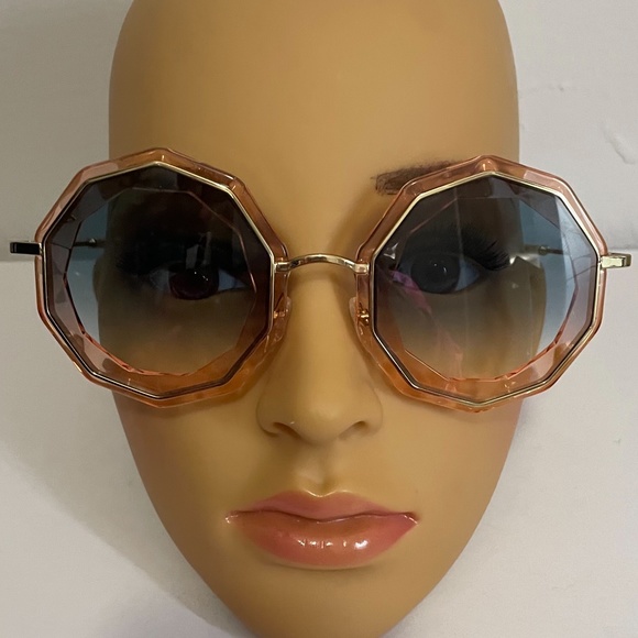 HP! 💕NWT Chloe’ pink large round scalloped edged blue lens gold sunglasses! - Picture 8 of 12